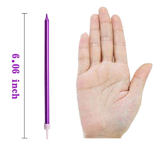 XNOVA 12 Count Long Thin Purple Birthday Cake Candles in Holders for Birthday Wedding Party Cupcake Decorations Tall Candle - Image 2
