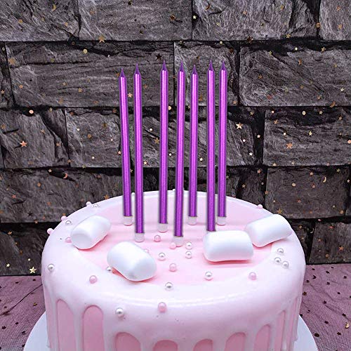 XNOVA 12 Count Long Thin Purple Birthday Cake Candles in Holders for Birthday Wedding Party Cupcake Decorations Tall Candle - Image 1