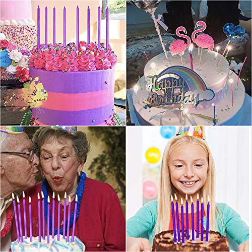 XNOVA 12 Count Long Thin Purple Birthday Cake Candles in Holders for Birthday Wedding Party Cupcake Decorations Tall Candle - Image 3