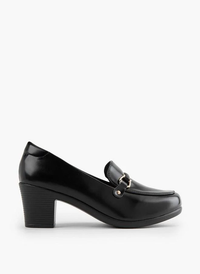 Flora Bella By Shoexpress Snaffle Detail Slip-On Shoes with Block Heels