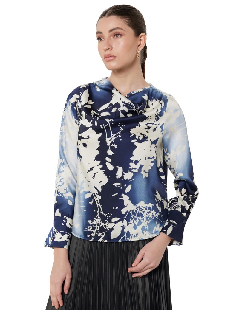 Marks & Spencer Regular Fit Cowl Neck Top Blue Mix - Image 1