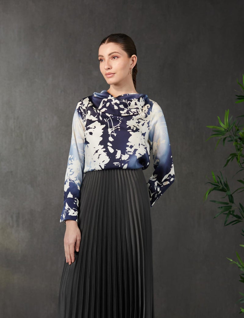 Marks & Spencer Regular Fit Cowl Neck Top Blue Mix - Image 2