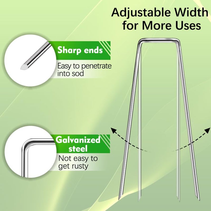 HOUYA 50 Pack Landscape Staples 4 Inch 12 Gauge Garden Stakes Galvanized Garden Staples Pins Anti-Rust Ground Stakes for Weed Barrier, Irrigation Tubing, Yard Lawn, Landscape Fabric - Image 3