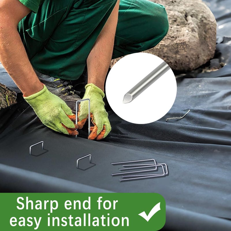 HOUYA 50 Pack Landscape Staples 4 Inch 12 Gauge Garden Stakes Galvanized Garden Staples Pins Anti-Rust Ground Stakes for Weed Barrier, Irrigation Tubing, Yard Lawn, Landscape Fabric - Image 5