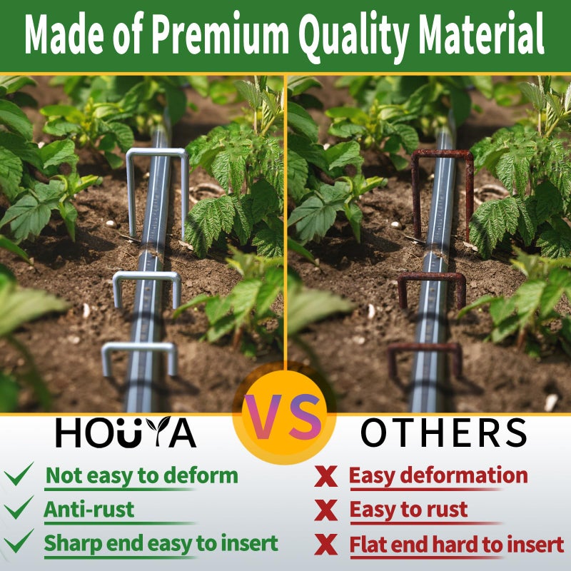HOUYA 50 Pack Landscape Staples 4 Inch 12 Gauge Garden Stakes Galvanized Garden Staples Pins Anti-Rust Ground Stakes for Weed Barrier, Irrigation Tubing, Yard Lawn, Landscape Fabric - Image 4