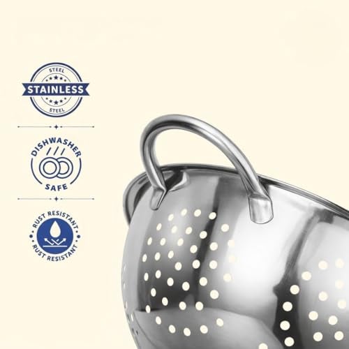 SMAX Stainless Steel Rice & Vegetable Strainer (3 L) | Heavy-Duty Kitchen Colander for Rice, Pasta & Veggies | Fast Draining, Rust-Free, Easy to Clean - Image 4