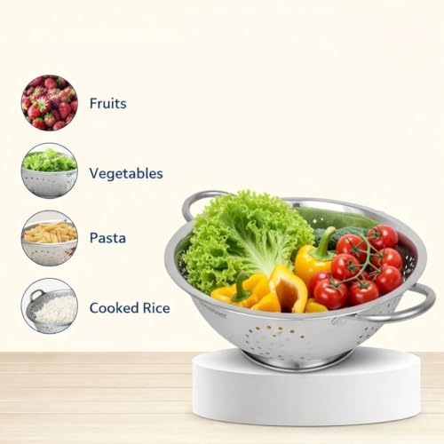 SMAX Stainless Steel Rice & Vegetable Strainer (3 L) | Heavy-Duty Kitchen Colander for Rice, Pasta & Veggies | Fast Draining, Rust-Free, Easy to Clean - Image 2