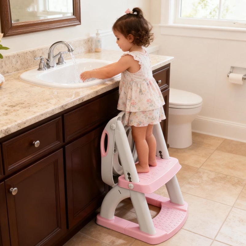 SKYROKU Potty Training Seat, SKYROKU Upgrade Toddler Toilet Seat for Kids Boys Girls, 2 in 1 Potty Training Toilet, Splash Guard Anti-Slip Pad Step Stool,New Sector-Shape Stabilized Base (8899+Pink) - Image 3
