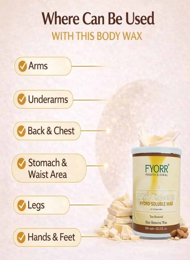 FYORR Hydrosoluble Body Hair Removal Water Wax with White Chocolate (800 ml) | Easy Remove + FYORR Eyebrow/Upper Lips Katori Peel Off Wax (80 ml) (Combo) | Smooth Finish | Salon/Home Use - Image 3