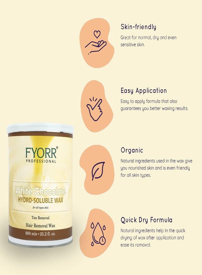 FYORR Hydrosoluble Body Hair Removal Water Wax with White Chocolate (800 ml) | Easy Remove + FYORR Eyebrow/Upper Lips Katori Peel Off Wax (80 ml) (Combo) | Smooth Finish | Salon/Home Use - Image 5