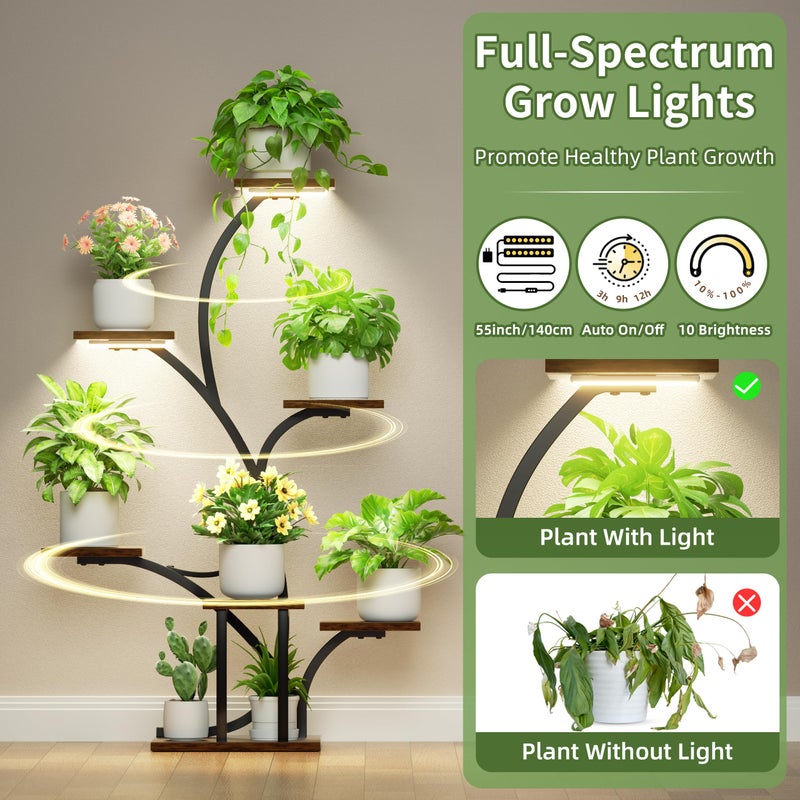 BACEKOLL Plant Stand Indoor with Grow Lights - 2 Pack Plant Shelf, 7 Tier Lighted Corner Plant Stands for Indoor Growing, 40" Metal Flower Holder, Tree-Shaped Display Shelves with Adjustable Light, Black - Image 3