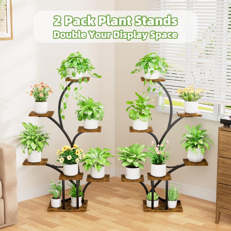 BACEKOLL Plant Stand Indoor with Grow Lights - 2 Pack Plant Shelf, 7 Tier Lighted Corner Plant Stands for Indoor Growing, 40" Metal Flower Holder, Tree-Shaped Display Shelves with Adjustable Light, Black - Image 4