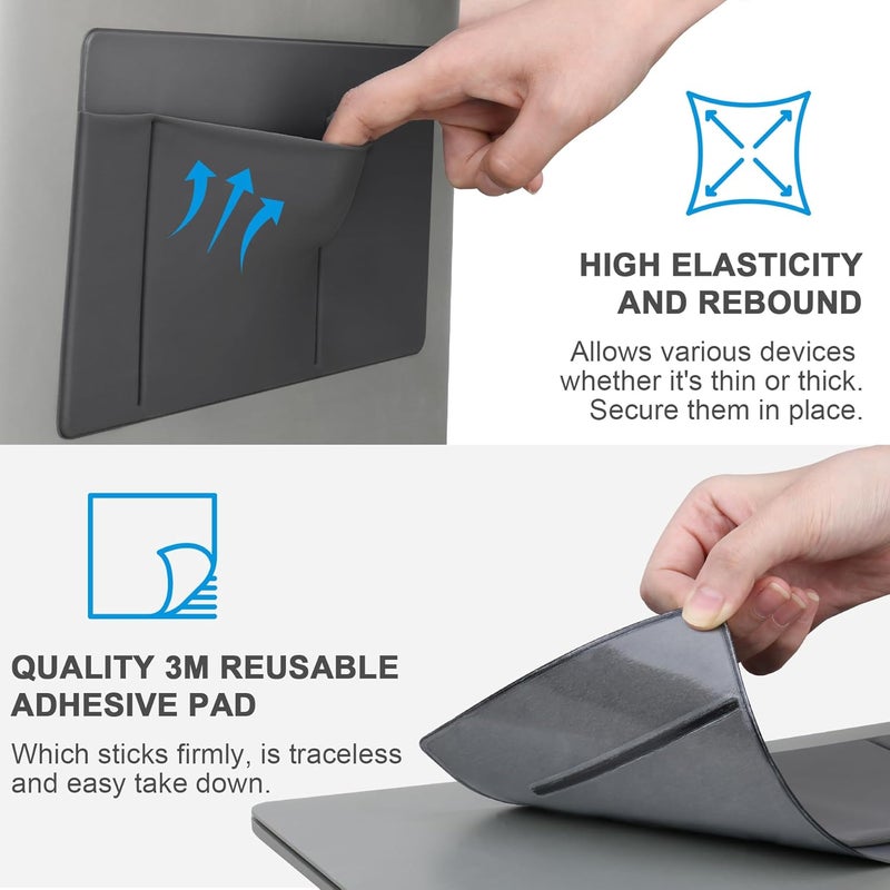 Lacdo 3-Pocket Mouse Holder for Laptop Stick on, External Hard Drive SSD Holder for Laptop, Stick on Pouch Organizer Adhesive Pocket Storage Sleeve for Mouse/HDD/SSD/Cables, Computer Accessories, Gray - Image 4