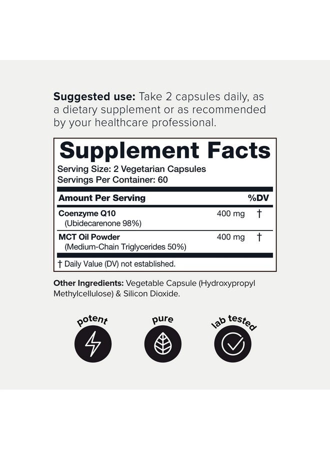 تونيق إنزيم Q10 عالي النقاء 400 مجم - مكمل غذائي تم اختباره من قبل جهة خارجية ونقي بنسبة 98% مع زيت MCT لزيادة التوافر البيولوجي - إنزيم Q10 عالي الامتصاص - مكمل غذائي متوفر بيولوجيًا - 120 كبسولة نباتية TQ - Image 2