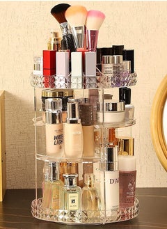 360° Rotating Acrylic Makeup Organizer DIY Cosmetics Carousel Spinning Countertop Storage Holder Lazy Suzan Trays With Adjustable Shelves For Vanity Perfume Jewellery And Lipsticks Display Case