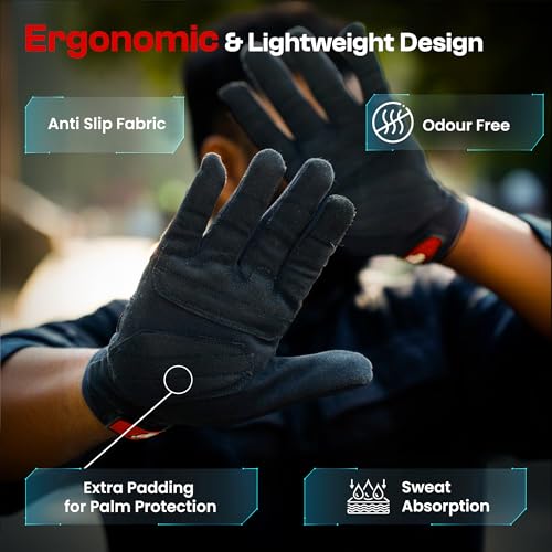 Autofy F.L.E.X Bike Riding Gloves Suede Leather TPR Knuckle Guards Touchscreen Compatibility Hand Gloves for Bike - Bike Gloves Men Bike Accessories Washable (Red) (M) - Image 3