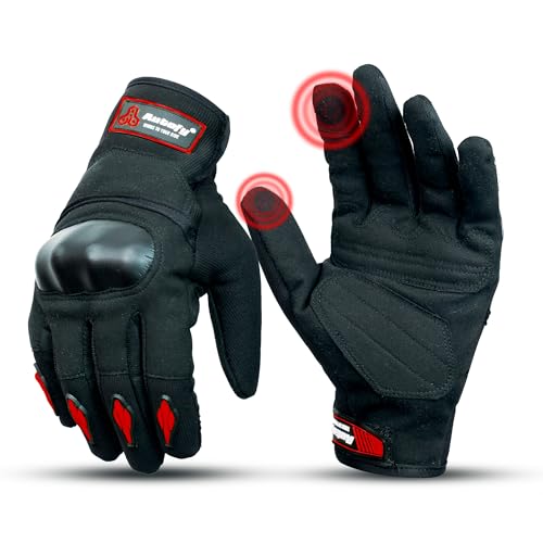 Autofy F.L.E.X Bike Riding Gloves Suede Leather TPR Knuckle Guards Touchscreen Compatibility Hand Gloves for Bike - Bike Gloves Men Bike Accessories Washable (Red) (M) - Image 1