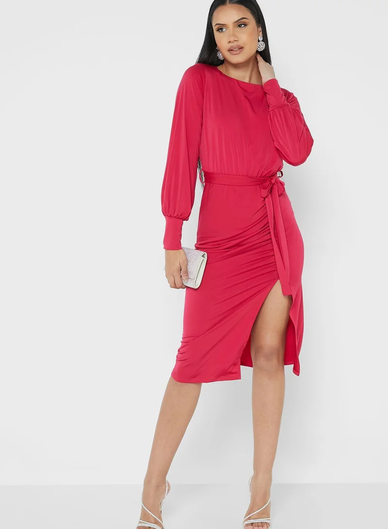 John Zack Belted Midi Dress