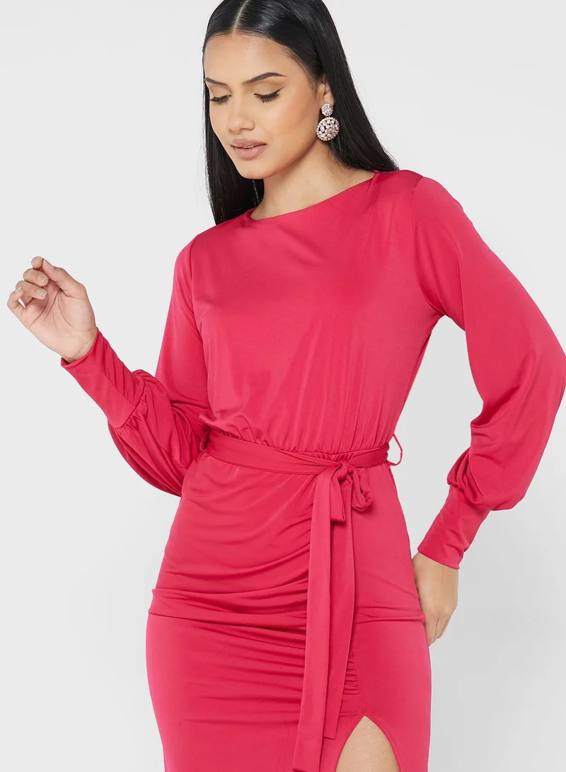 John Zack Belted Midi Dress