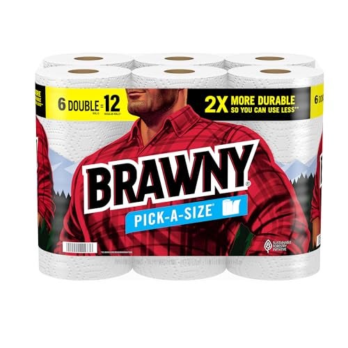 Brawny Pick-A-Size Paper Towels, 6 Double Rolls = 12 Regular Rolls, 2 Sheet Sizes (Half or Full), Strong Paper Towel For Everyday Use - Image 1