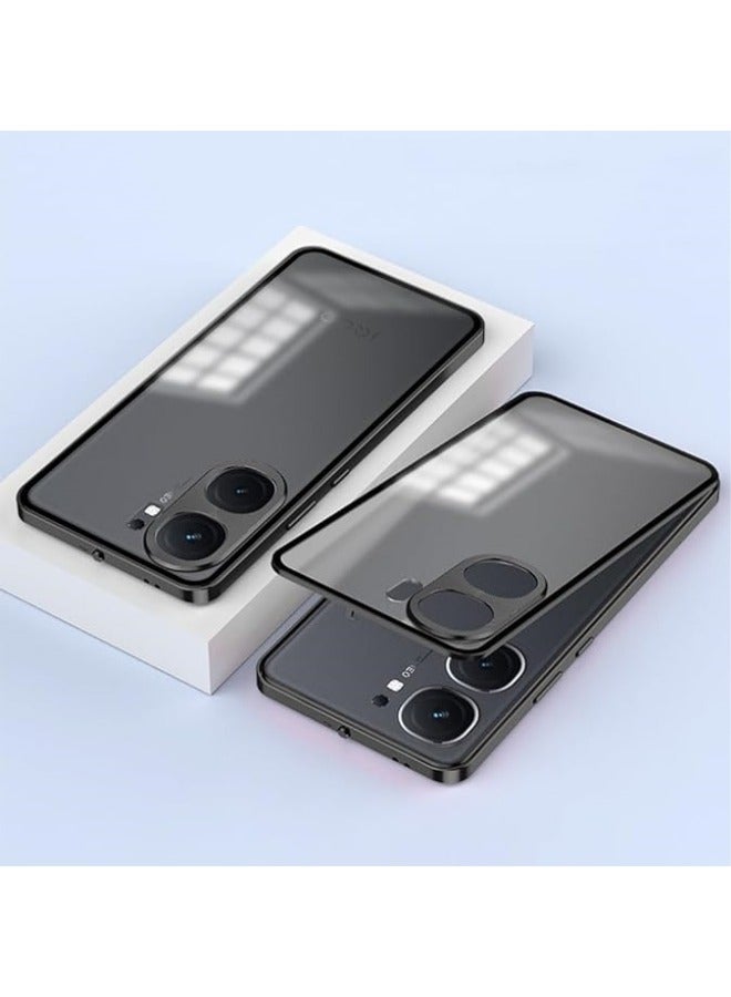 Case Compatible with IQOO NEO 9/9 Pro, Magnetic Metal Frame+Matte Translucent Tempered Glass Back, Non Slip Shockproof Case with Camera Protector