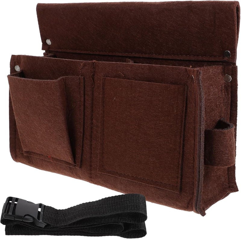 Tool Belt Pouch with Pocket Thickened Large Carpenter Construction Tool Bag Sturdy Brown Waist Belt for Men - Image 1