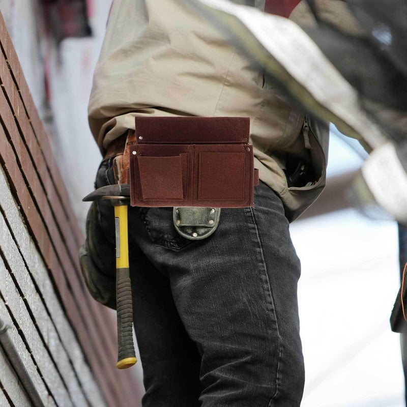 Tool Belt Pouch with Pocket Thickened Large Carpenter Construction Tool Bag Sturdy Brown Waist Belt for Men - Image 4