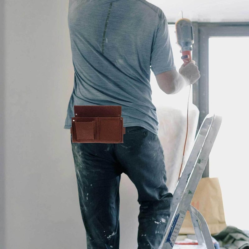Tool Belt Pouch with Pocket Thickened Large Carpenter Construction Tool Bag Sturdy Brown Waist Belt for Men - Image 5