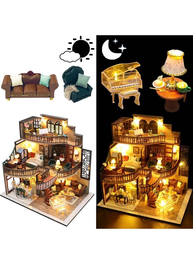 Spilay DIY Book Nook Kit,DIY Dollhouse Booknook Bookshelf Insert Decor Alley,Bookends Model Build kit,Handmade Crafts Gifts-k36 (Dream Building Pavilion with Dust Cover Music Box) - Image 3