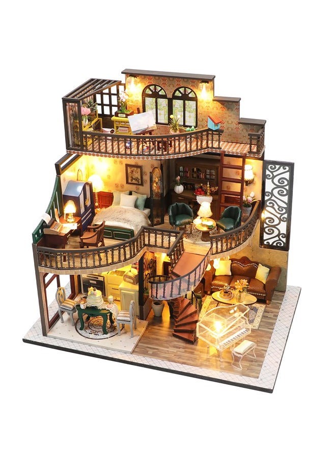 Spilay DIY Book Nook Kit,DIY Dollhouse Booknook Bookshelf Insert Decor Alley,Bookends Model Build kit,Handmade Crafts Gifts-k36 (Dream Building Pavilion with Dust Cover Music Box) - Image 1