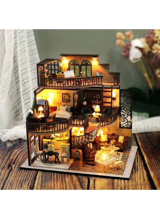 Spilay DIY Book Nook Kit,DIY Dollhouse Booknook Bookshelf Insert Decor Alley,Bookends Model Build kit,Handmade Crafts Gifts-k36 (Dream Building Pavilion with Dust Cover Music Box) - Image 2