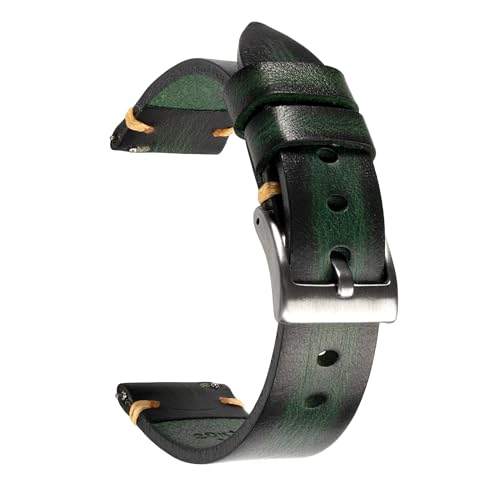 Berfine 24mm Retro Handmade Watch Band, Quick Release Vintage Leather Watch Strap Replacement,Green - Image 1