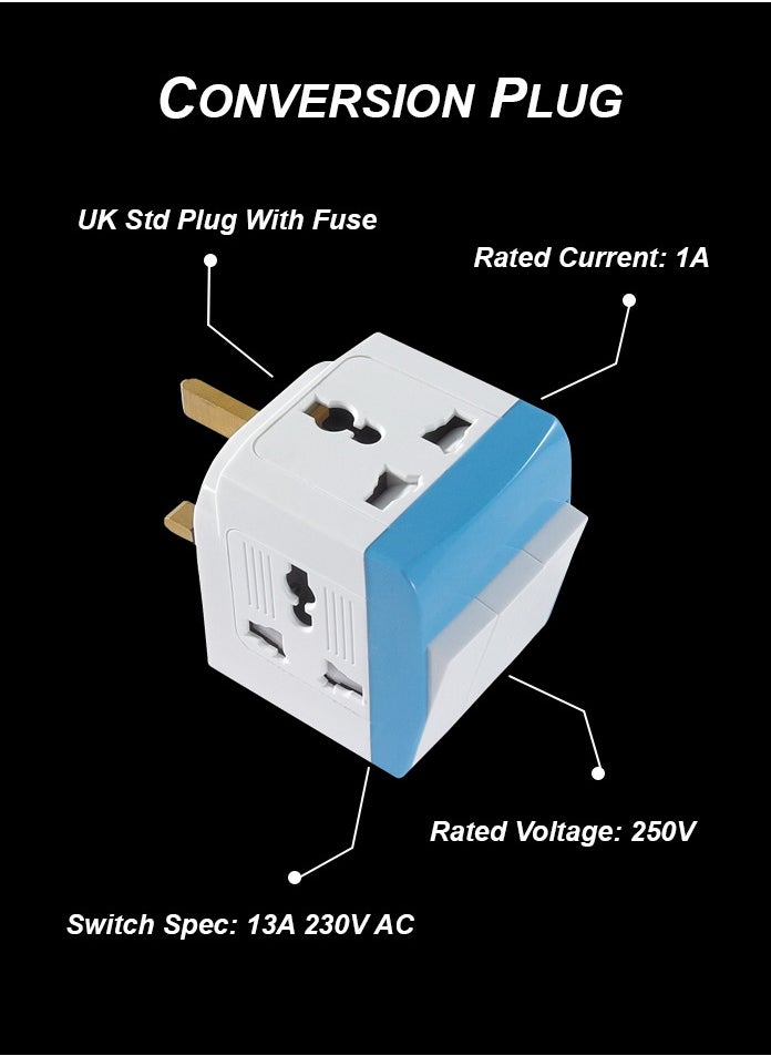 MODI - Universal Travel Plug Adapter – 3-Way with Switches & Power Indicator Light - Image 1