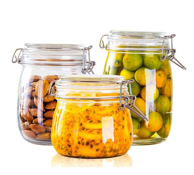 pepplo® Mason Jars Wide Mouth Canning Glass Jars Rubber Seal, with Airtight Lids, Clear Canister for Cereal, Beans, Coffee, Nuts Set of 3 (1000ML*1+750ML*1+500ML*1) Preserve Container Jars - Image 1