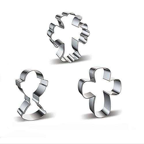 Aeyistry 3 Pcs Different Shapes Stainless Steel Cross Cookie CutterEaster Cookie Molds Cutters SetSilver