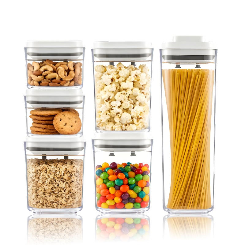 UFORU Pop Top Food Storage Container Set | 6Pcs Airtight Cereal Storage Organizer Canisters with Pop Lids, BPA-Free, Vacuum Seal & One-button Opening, Stackable Pantry Containers for Dry Food Storage - Image 1