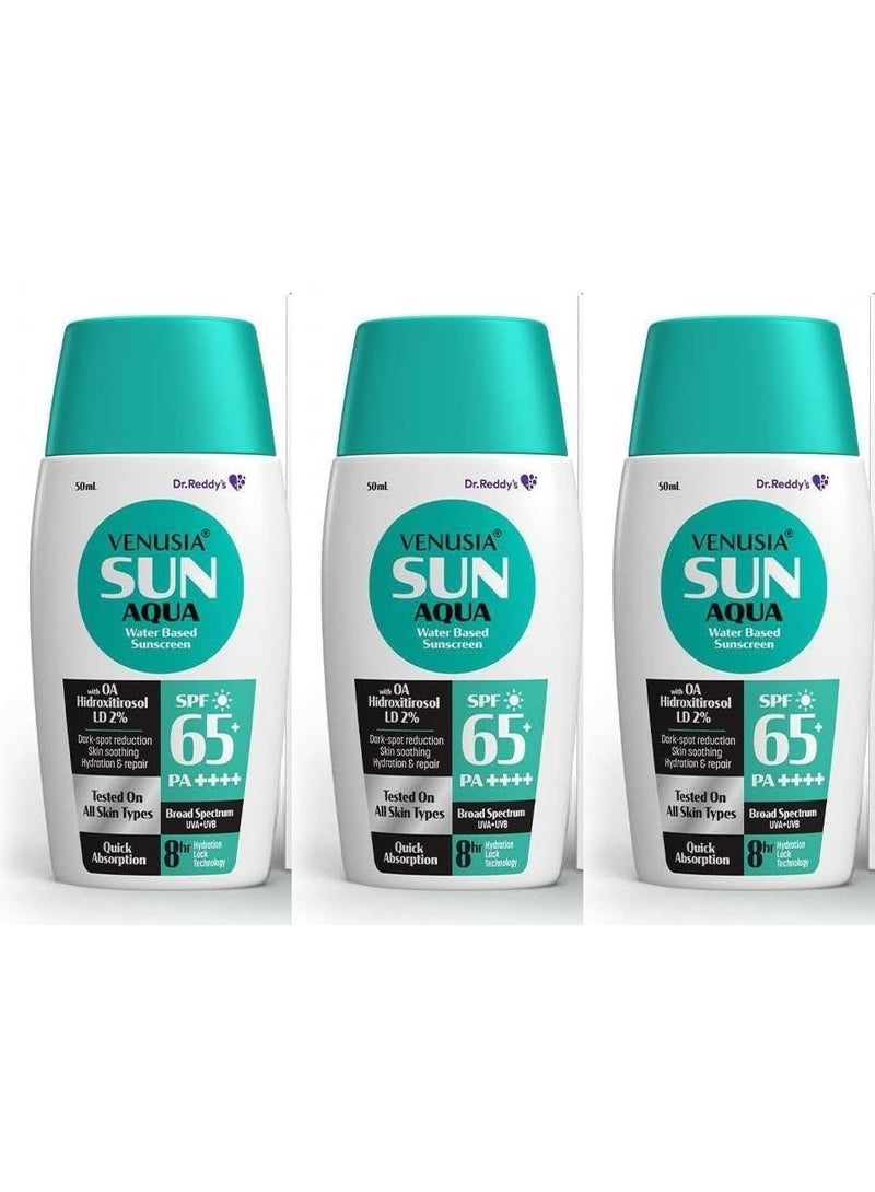 VENUSIA Dr. Reddy's Venusia Water Based Sunscreen SPF 65 | Broad Spectrum Protection | Powered by Antioxidants | Lightweight, Non-Sticky and Hydrating | Anti-Pigmentation | 50 ml (Pack of 3) - Image 1