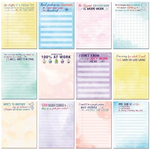 Pajean 12 Pcs Funny Notepads with Sayings Sticky Office Supplies to Do List Work Assorted Notepad for Workers 3 x 4 Inch Funny Coworker Gifts Assorted Novelty Memo Pads for Christmas Staff Gift - Image 1