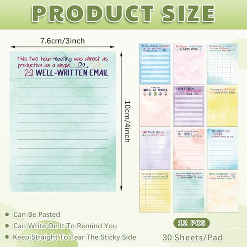 Pajean 12 Pcs Funny Notepads with Sayings Sticky Office Supplies to Do List Work Assorted Notepad for Workers 3 x 4 Inch Funny Coworker Gifts Assorted Novelty Memo Pads for Christmas Staff Gift - Image 3