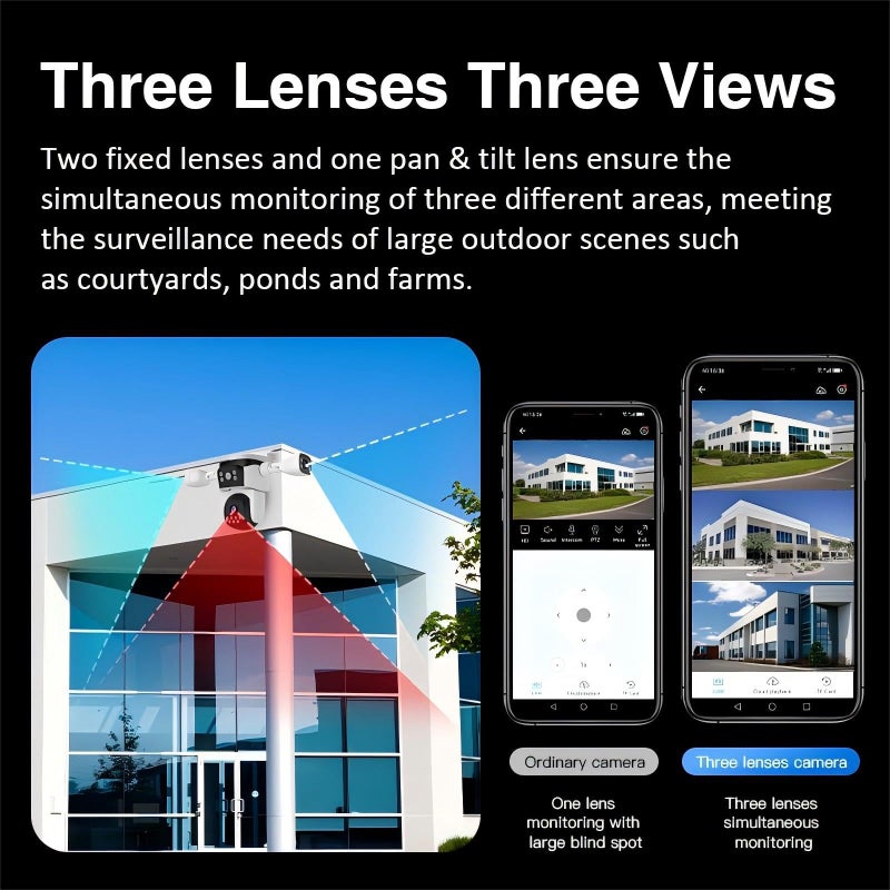 EVERSECU Triple Lens WiFi PTZ Security Camera, Three Cameras in One, Side Cameras with Adjustable All-Angle Arm, 2K 360Â° View No Blind Spot, Auto Tracking, Spotlight, 2 Way Audioï¼ˆ2pack - Image 4