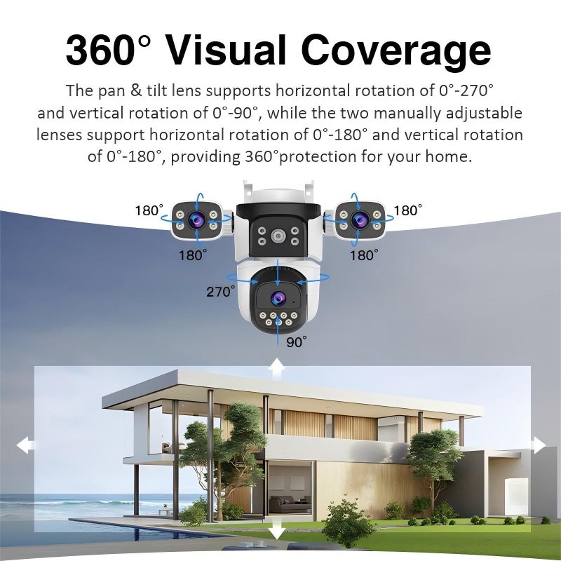 EVERSECU Triple Lens WiFi PTZ Security Camera, Three Cameras in One, Side Cameras with Adjustable All-Angle Arm, 2K 360Â° View No Blind Spot, Auto Tracking, Spotlight, 2 Way Audioï¼ˆ2pack - Image 3