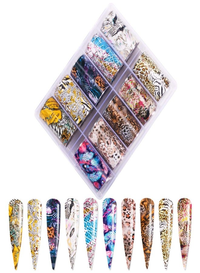 GOGOONLY 10 Rolls Nail Foil Transfers Stickers Peacock Leopard Tiger Animal Pattern Laser Nail Art DIY Designs Decals Decoration Manicure - BH000983 - Image 1