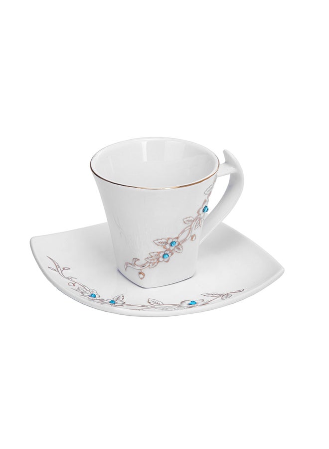 Royalford 12-Piece Bone Square Cup And Saucer Set White/Gold 220ml - Image 4