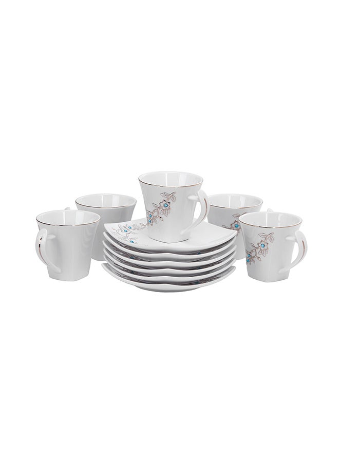 Royalford 12-Piece Bone Square Cup And Saucer Set White/Gold 220ml - Image 3