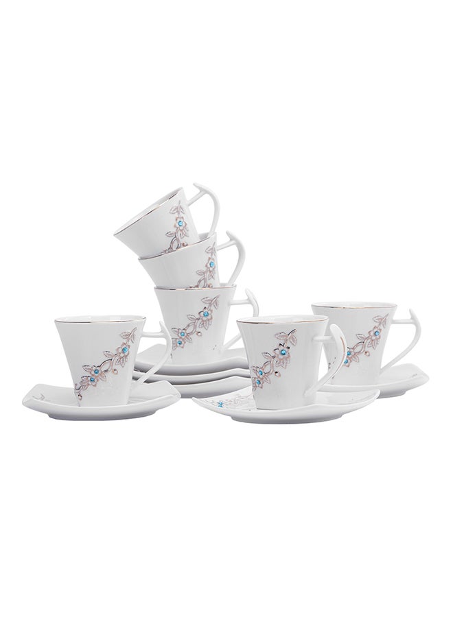 Royalford 12-Piece Bone Square Cup And Saucer Set White/Gold 220ml - Image 1