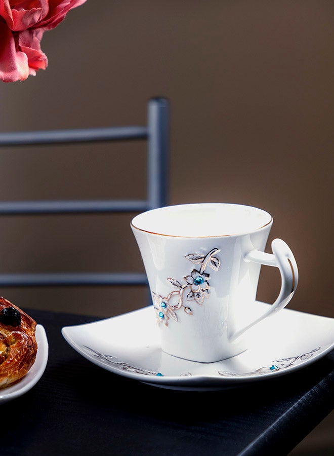 Royalford 12-Piece Bone Square Cup And Saucer Set White/Gold 220ml - Image 5