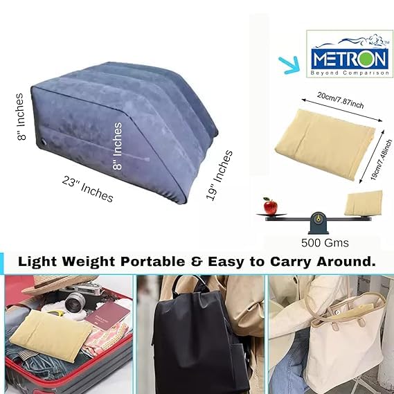 METRON Leg Elevation Pillow for Sleeping | Inflatable Wedge Pillow | Helps in After Surgery Recovery Reducing Swelling & Back Pain | Improves Blood Circulation | Size 22”x19”x11” Inches - Image 5