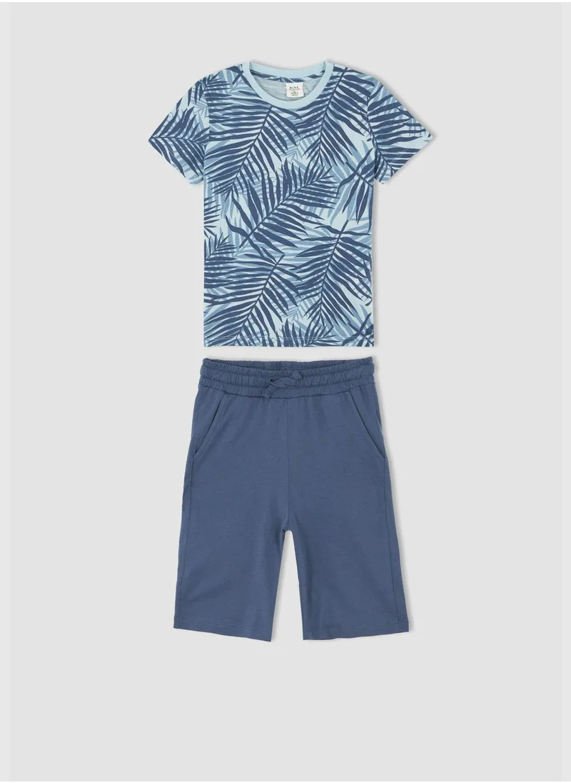 DeFacto Printed Short Sleeve T-Shirt And Shorts Set