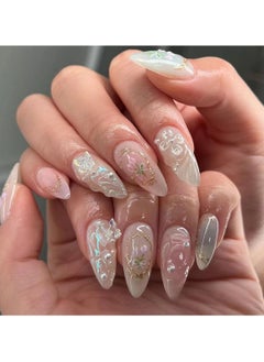 JOSQUEWNN Fake Nails,Artistic Gem-Embedded Butterfly Wearable Armor,Medium Fake Acrylic Nails With Glue Kit  - Image 1