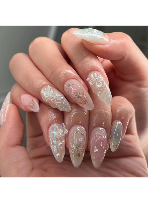 Fake Nails,Artistic Gem-Embedded Butterfly Wearable Armor,Medium Fake Acrylic Nails With Glue Kit